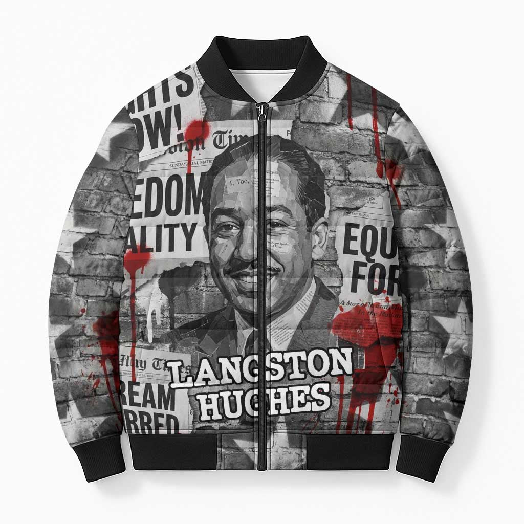 Langston Hughes Bomber Puffer Jacket Urban Brick Wall Design with Protest Art and Poetry Powerful Quotes - Wonder Print Shop