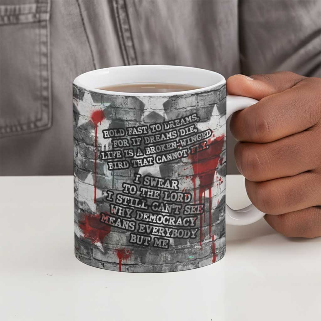 Langston Hughes Ceramic Mug Urban Brick Wall Design with Protest Art and Poetry Powerful Quotes - Wonder Print Shop