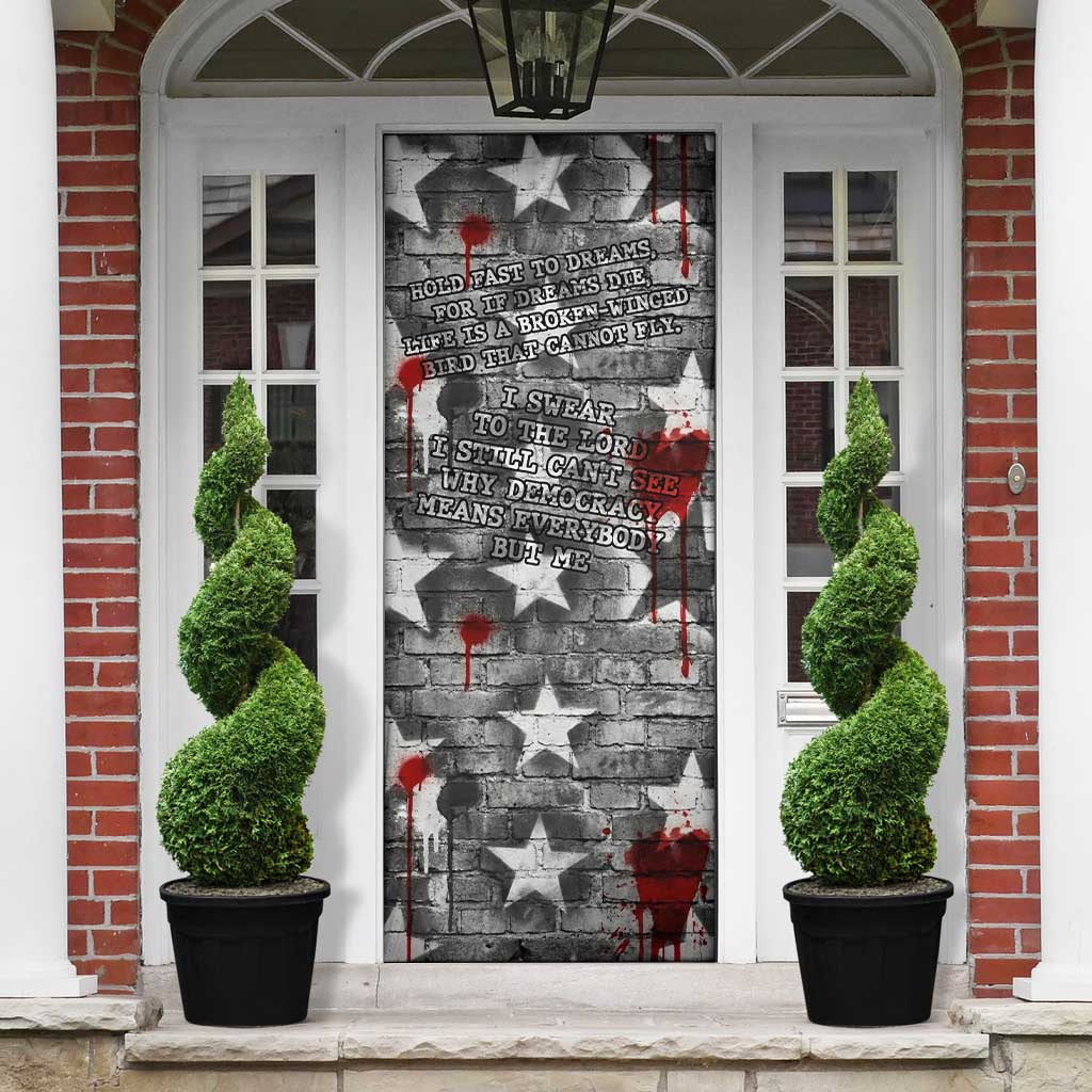 Langston Hughes Door Cover Urban Brick Wall Design with Protest Art and Poetry Powerful Quotes - Wonder Print Shop