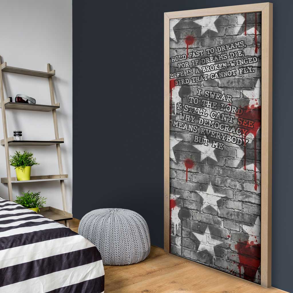 Langston Hughes Door Cover Urban Brick Wall Design with Protest Art and Poetry Powerful Quotes - Wonder Print Shop