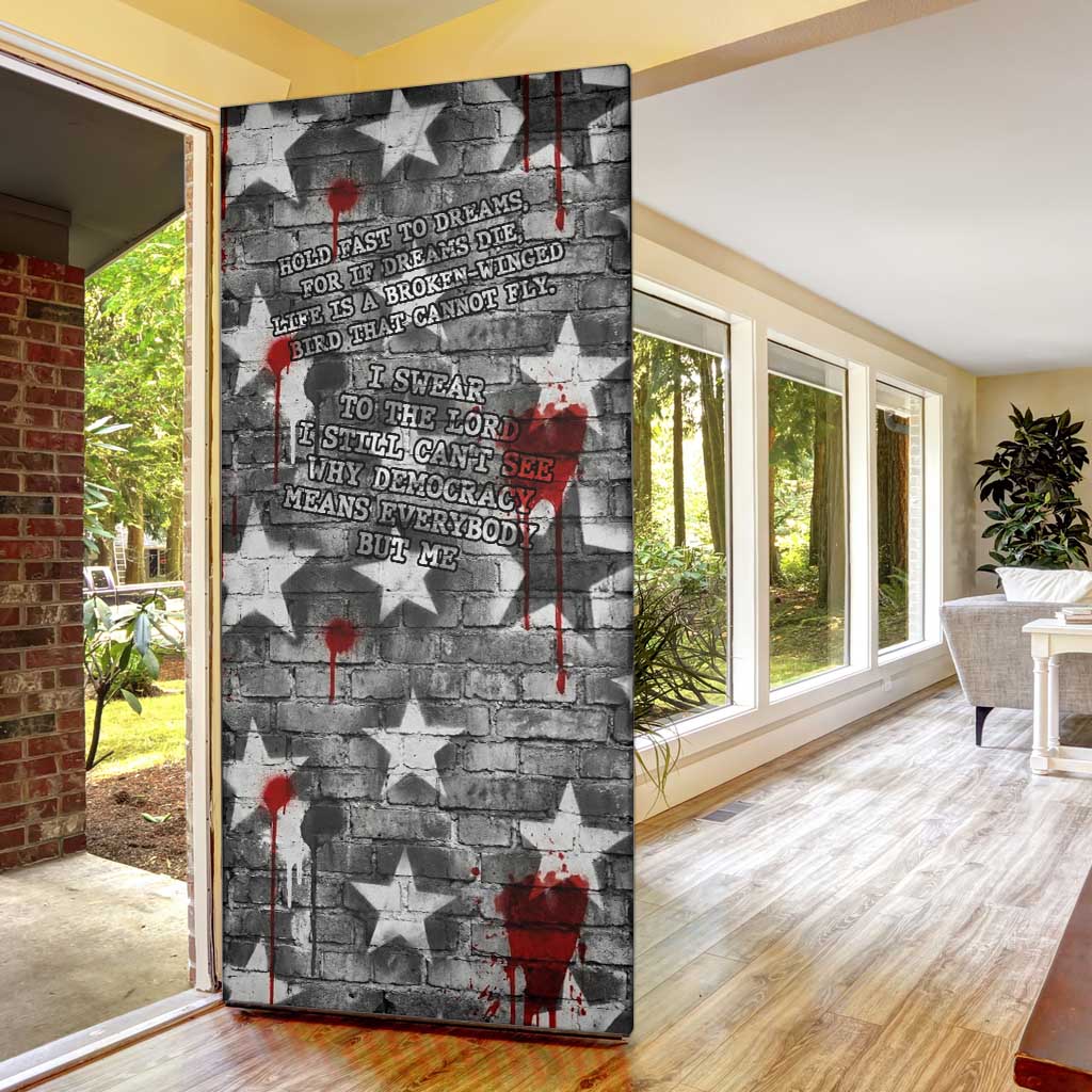 Langston Hughes Door Cover Urban Brick Wall Design with Protest Art and Poetry Powerful Quotes - Wonder Print Shop