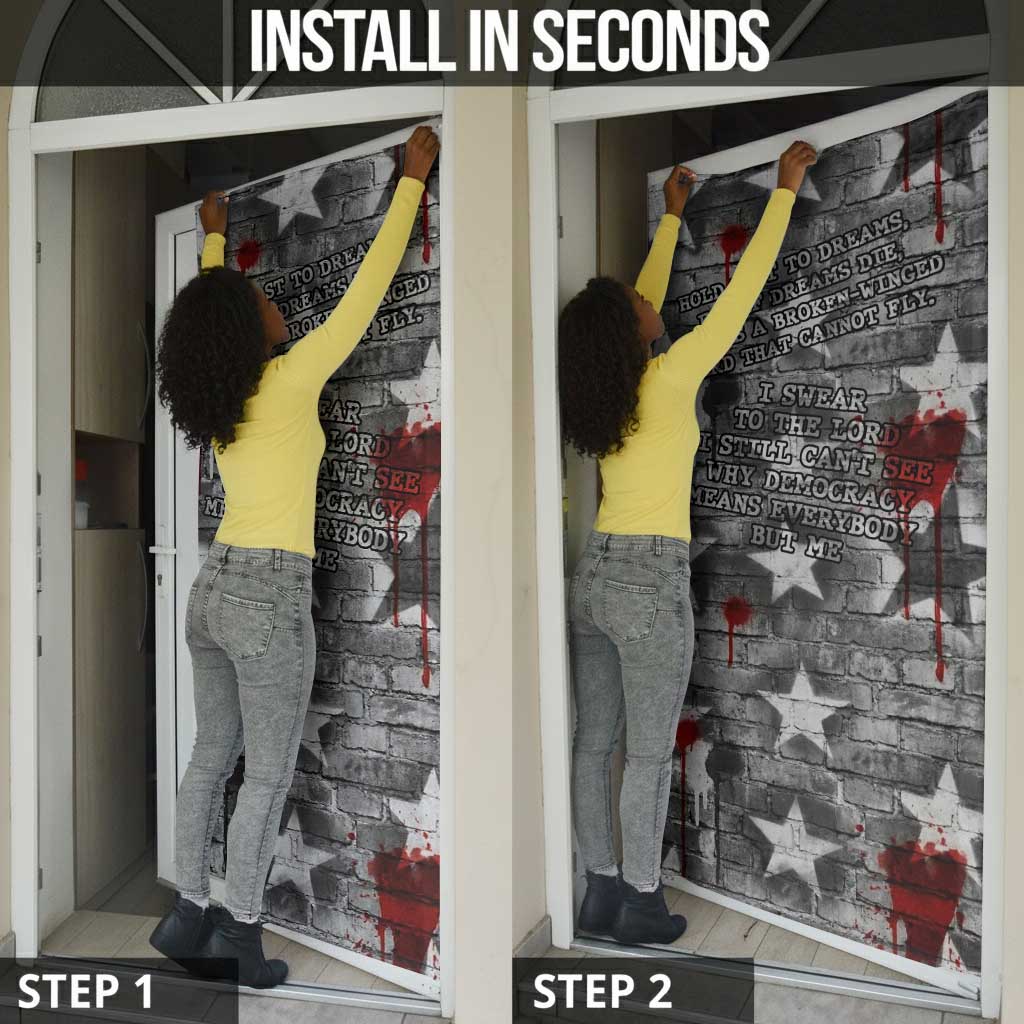 Langston Hughes Door Cover Urban Brick Wall Design with Protest Art and Poetry Powerful Quotes - Wonder Print Shop