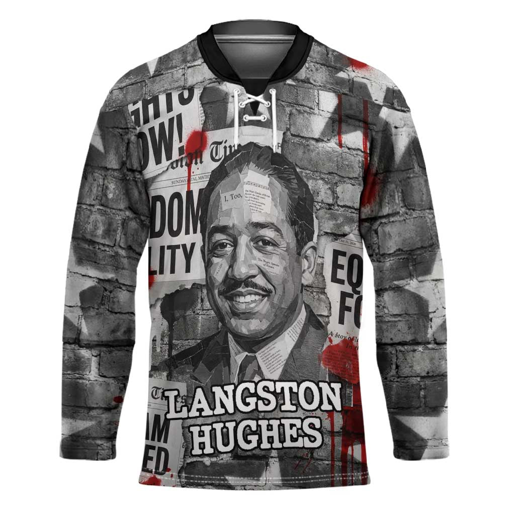 Langston Hughes Hockey Jersey Urban Brick Wall Design with Protest Art and Poetry Powerful Quotes - Wonder Print Shop