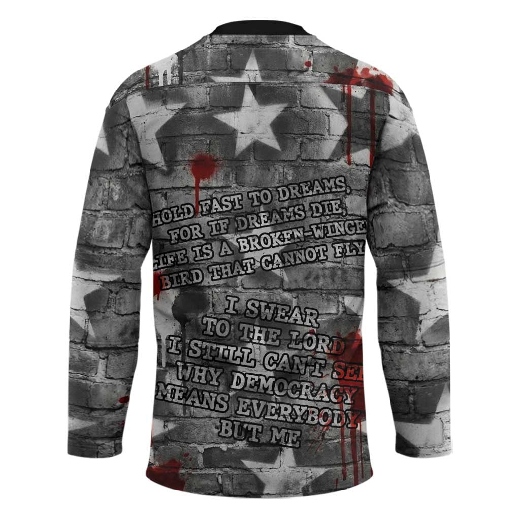 Langston Hughes Hockey Jersey Urban Brick Wall Design with Protest Art and Poetry Powerful Quotes - Wonder Print Shop