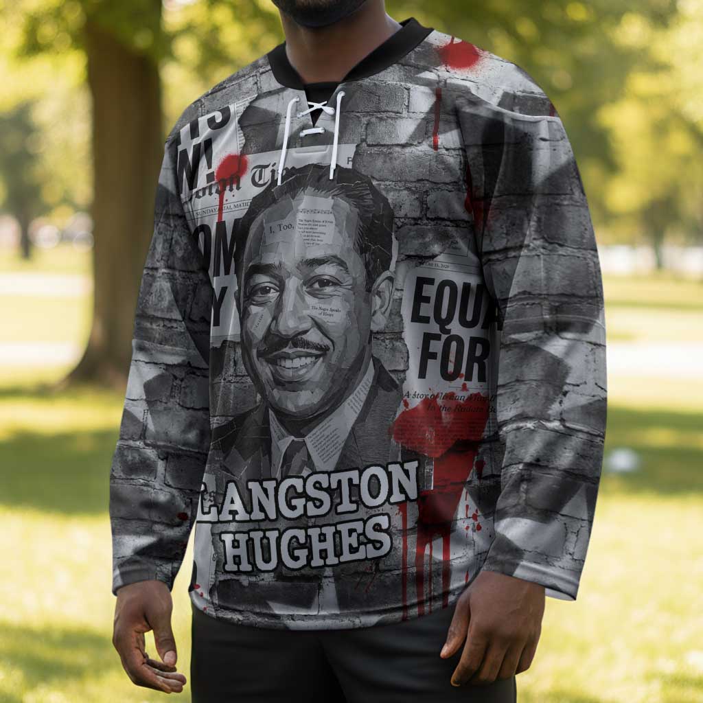 Langston Hughes Hockey Jersey Urban Brick Wall Design with Protest Art and Poetry Powerful Quotes - Wonder Print Shop