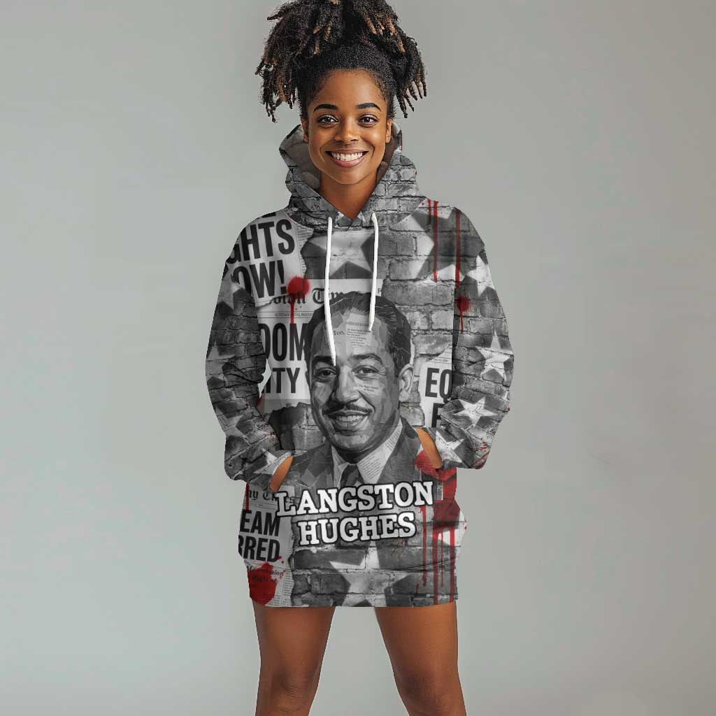 Langston Hughes Hoodie Dress Urban Brick Wall Design with Protest Art and Poetry Powerful Quotes - Wonder Print Shop