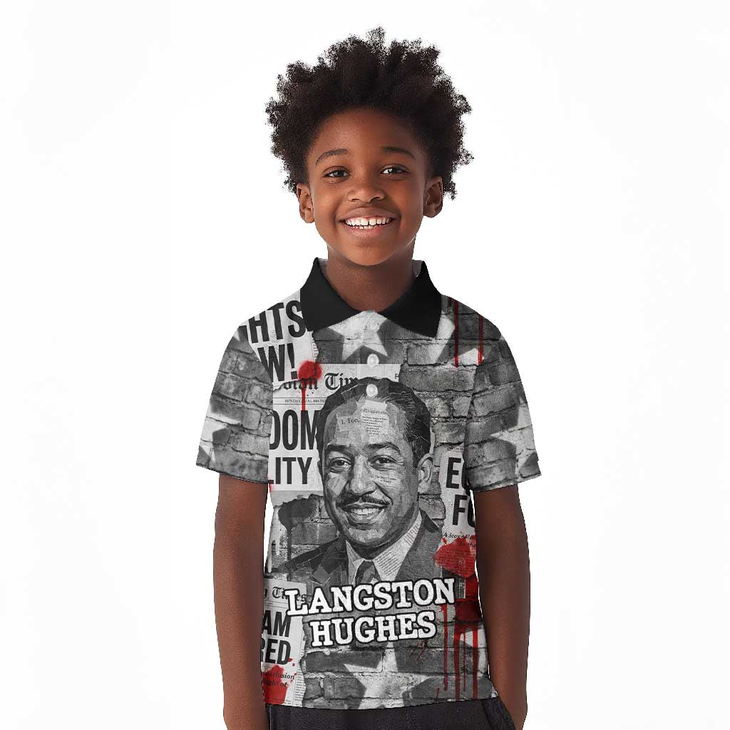 Langston Hughes Kid Polo Shirt Urban Brick Wall Design with Protest Art and Poetry Powerful Quotes - Wonder Print Shop