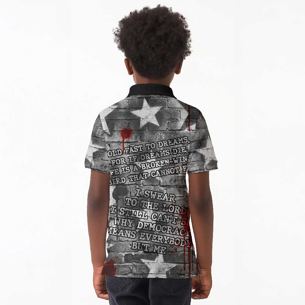 Langston Hughes Kid Polo Shirt Urban Brick Wall Design with Protest Art and Poetry Powerful Quotes - Wonder Print Shop