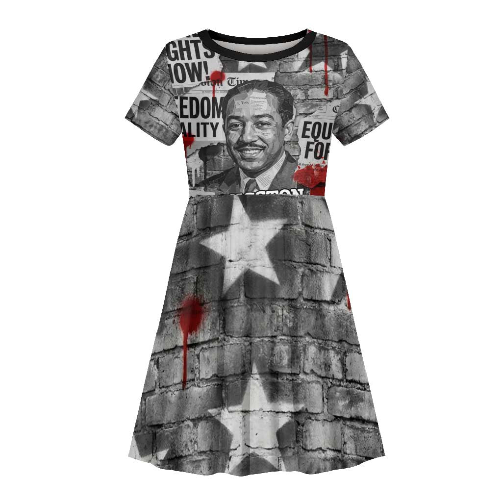 Langston Hughes Kid Short Sleeve Dress Urban Brick Wall Design with Protest Art and Poetry Powerful Quotes - Wonder Print Shop