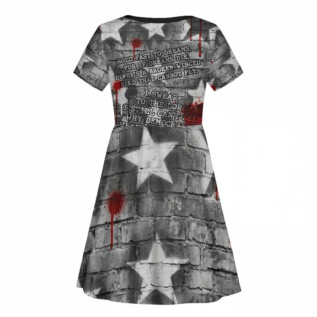 Langston Hughes Kid Short Sleeve Dress Urban Brick Wall Design with Protest Art and Poetry Powerful Quotes - Wonder Print Shop
