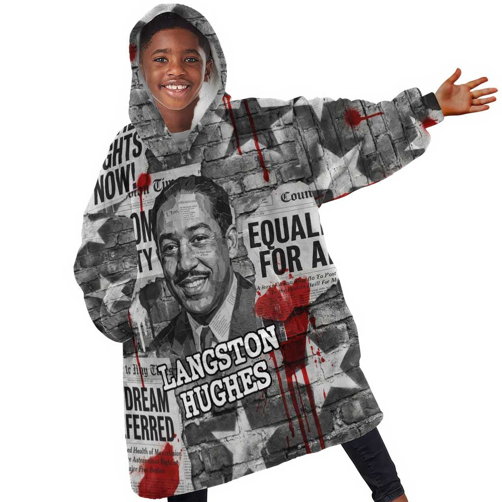 Langston Hughes Kid Wearable Blanket Hoodie Urban Brick Wall Design with Protest Art and Poetry Powerful Quotes - Wonder Print Shop