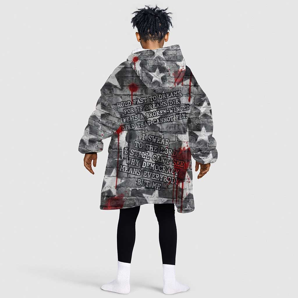 Langston Hughes Kid Wearable Blanket Hoodie Urban Brick Wall Design with Protest Art and Poetry Powerful Quotes - Wonder Print Shop
