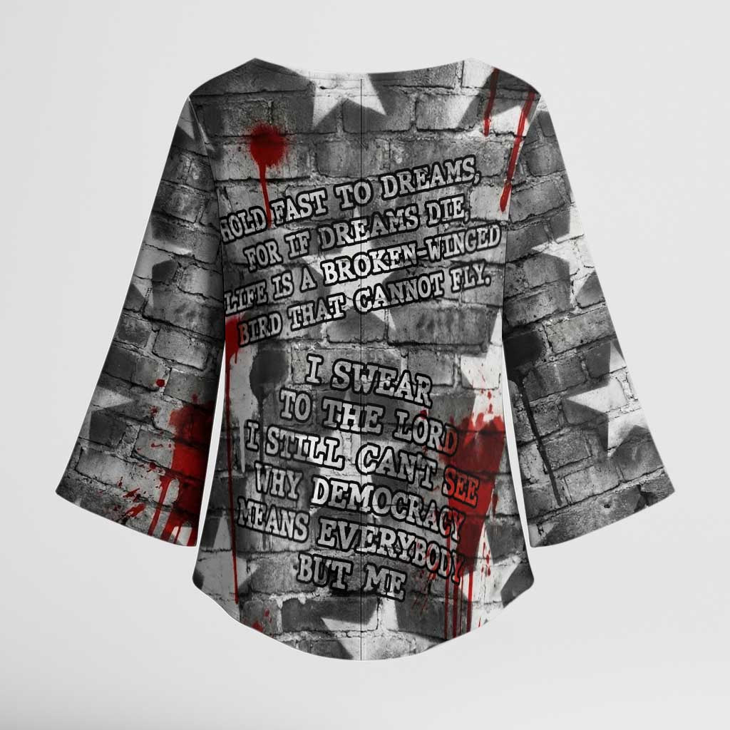 Langston Hughes Kimono Sleeve Blouse Urban Brick Wall Design with Protest Art and Poetry Powerful Quotes - Wonder Print Shop