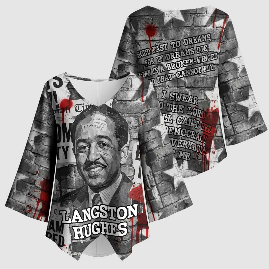 Langston Hughes Kimono Sleeve Blouse Urban Brick Wall Design with Protest Art and Poetry Powerful Quotes - Wonder Print Shop