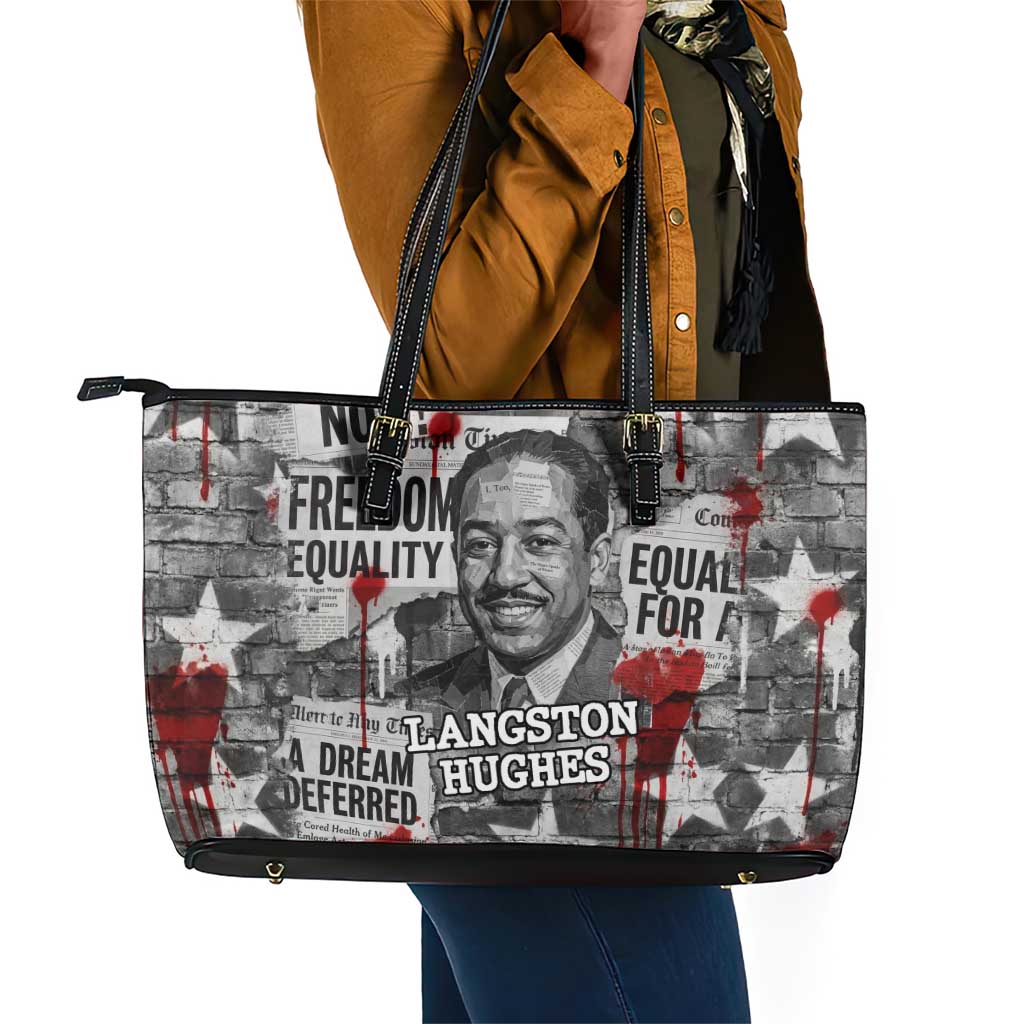 Langston Hughes Leather Tote Bag Urban Brick Wall Design with Protest Art and Poetry Powerful Quotes - Wonder Print Shop