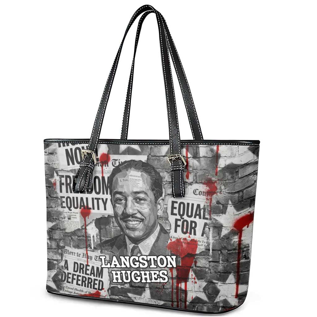 Langston Hughes Leather Tote Bag Urban Brick Wall Design with Protest Art and Poetry Powerful Quotes - Wonder Print Shop