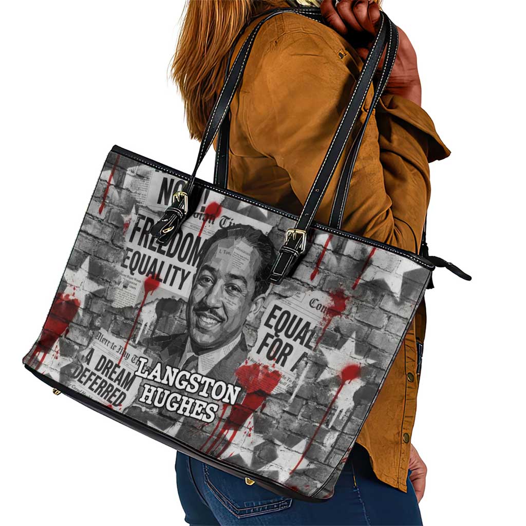 Langston Hughes Leather Tote Bag Urban Brick Wall Design with Protest Art and Poetry Powerful Quotes - Wonder Print Shop