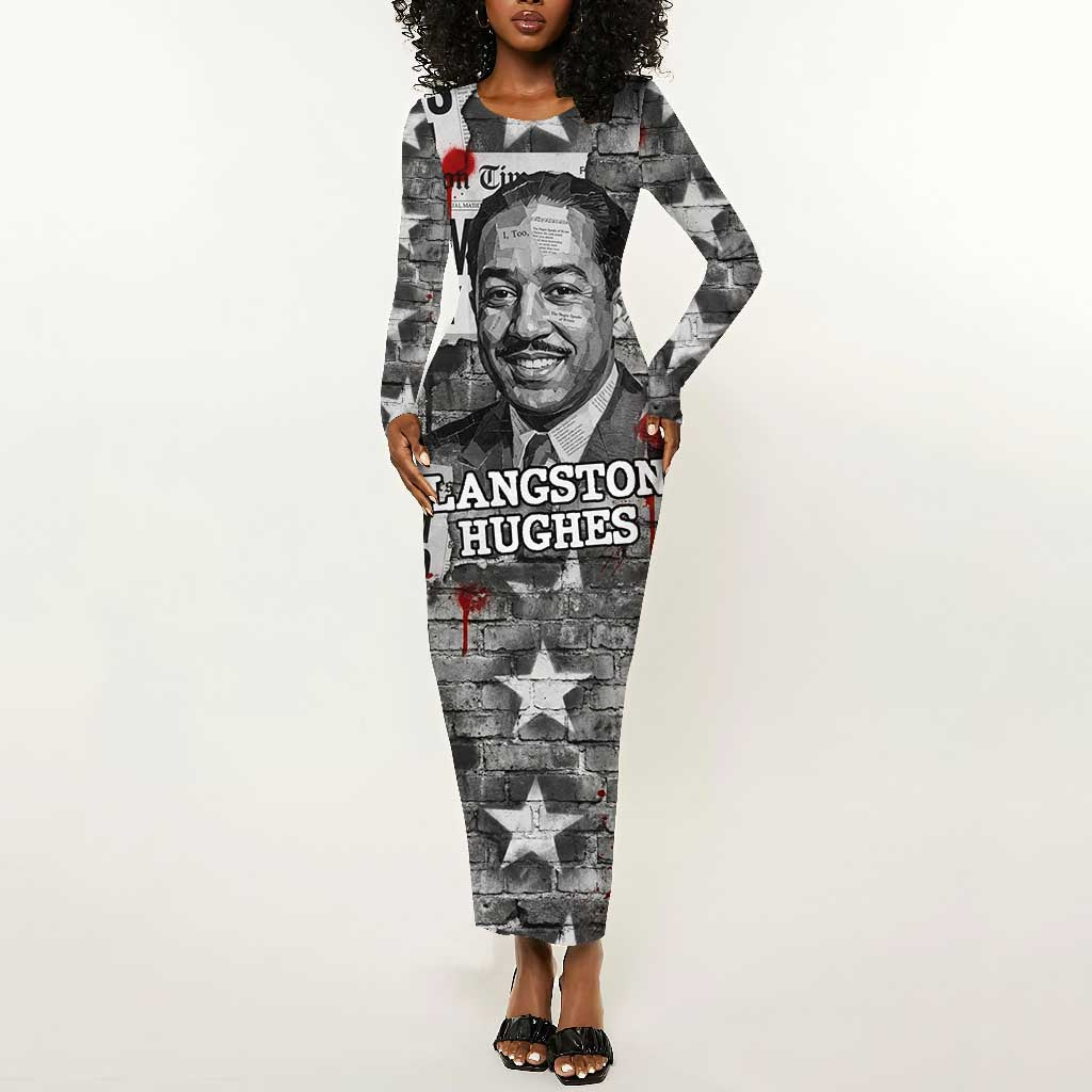 Langston Hughes Long Sleeve Bodycon Dress Urban Brick Wall Design with Protest Art and Poetry Powerful Quotes - Wonder Print Shop