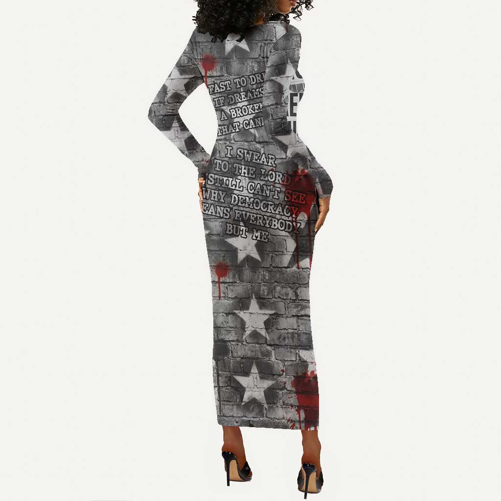 Langston Hughes Long Sleeve Bodycon Dress Urban Brick Wall Design with Protest Art and Poetry Powerful Quotes - Wonder Print Shop