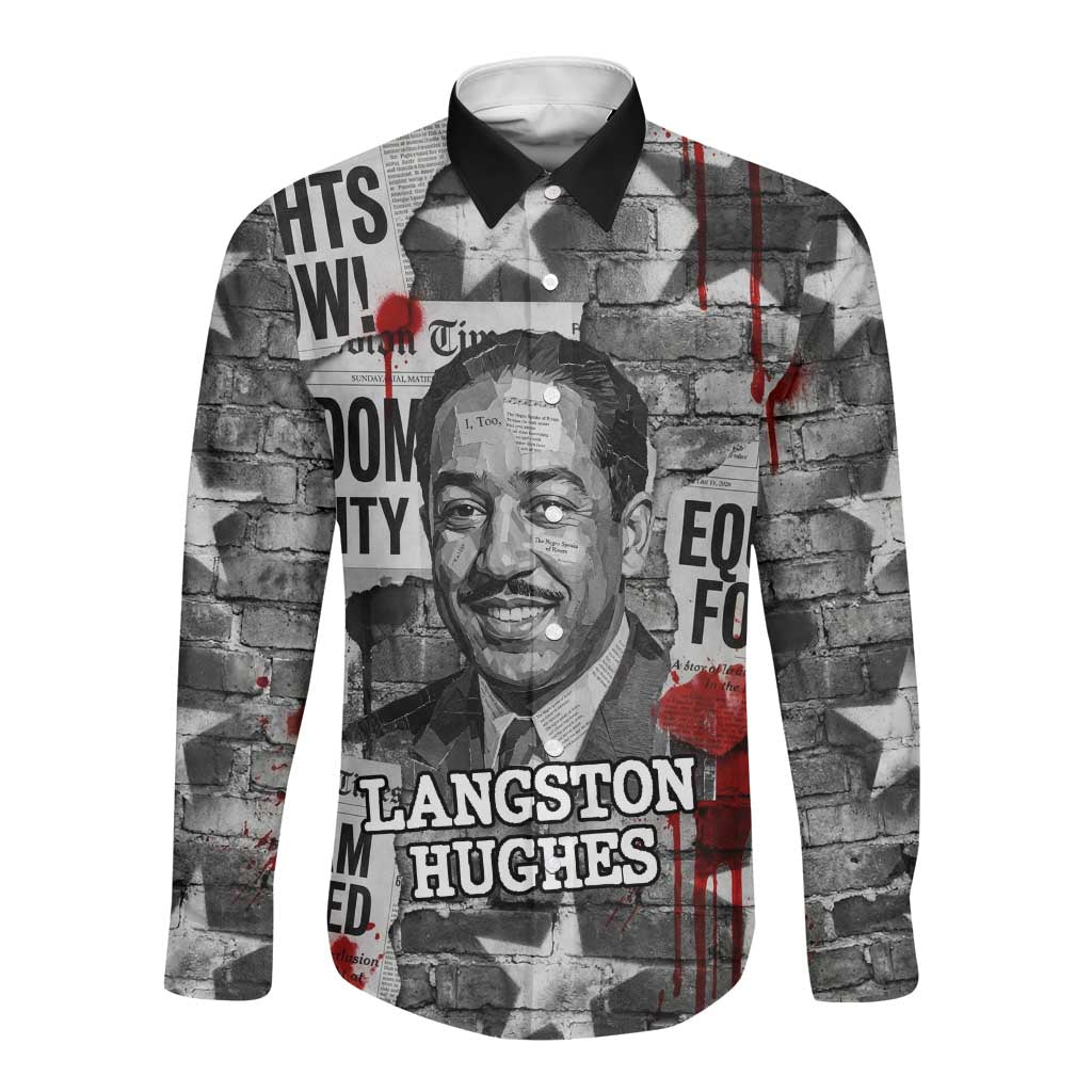 Langston Hughes Long Sleeve Button Shirt Urban Brick Wall Design with Protest Art and Poetry Powerful Quotes - Wonder Print Shop