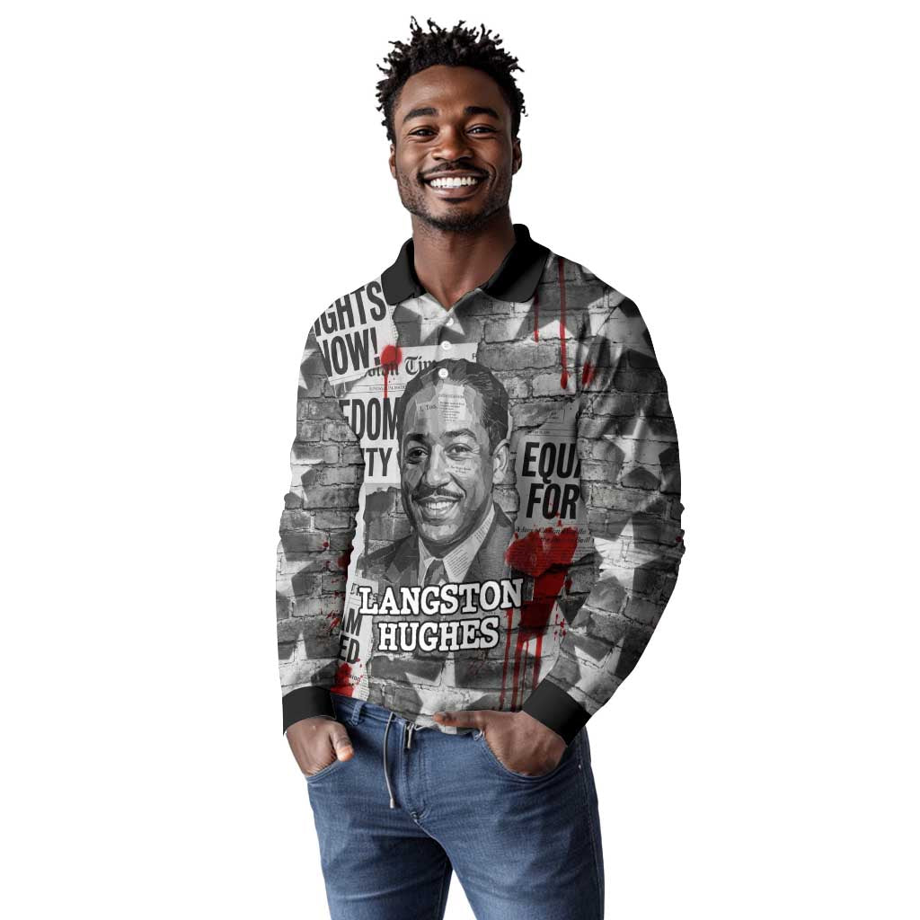 Langston Hughes Long Sleeve Polo Shirt Urban Brick Wall Design with Protest Art and Poetry Powerful Quotes - Wonder Print Shop