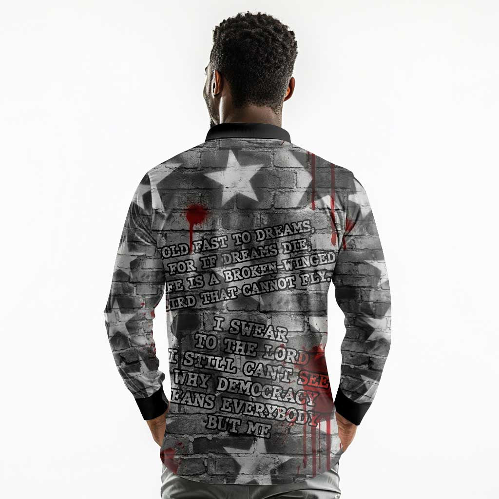 Langston Hughes Long Sleeve Polo Shirt Urban Brick Wall Design with Protest Art and Poetry Powerful Quotes - Wonder Print Shop