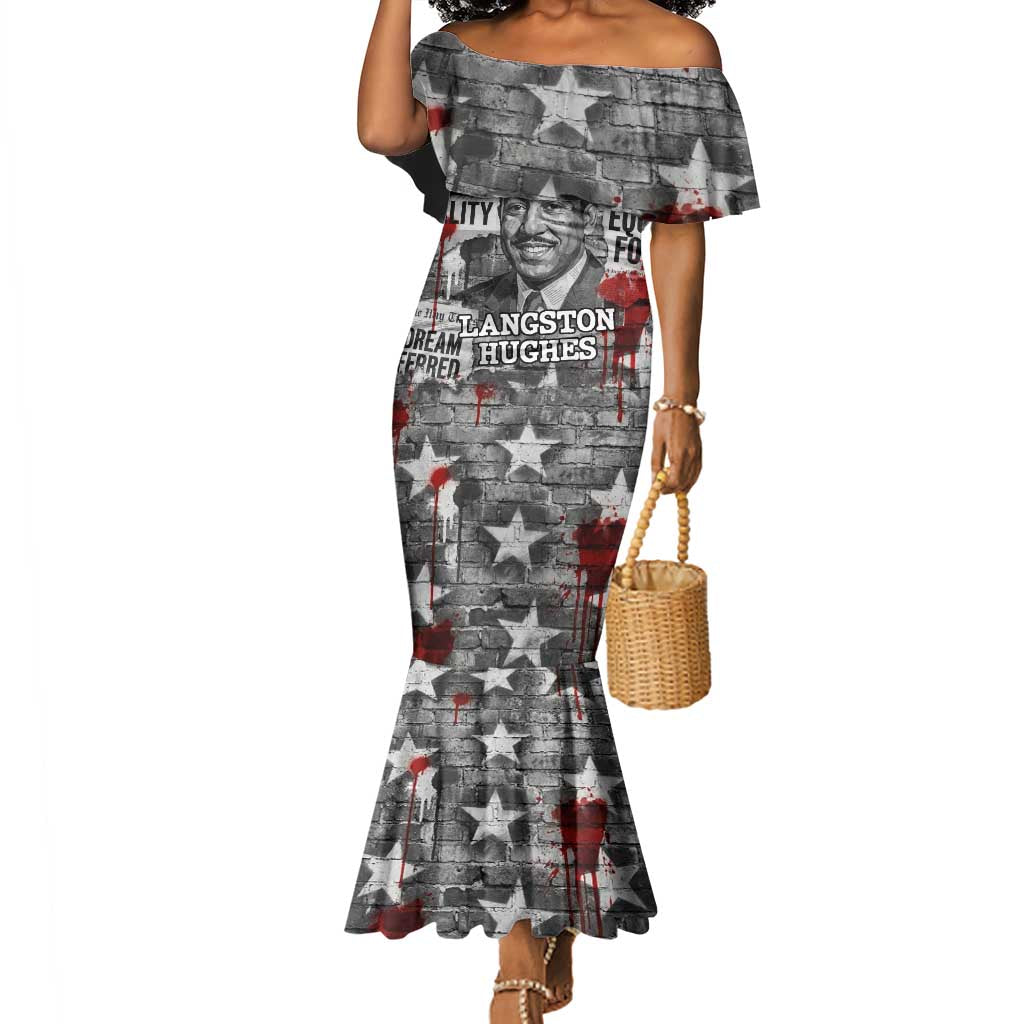 Langston Hughes Mermaid Dress Urban Brick Wall Design with Protest Art and Poetry Powerful Quotes - Wonder Print Shop