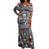 Langston Hughes Off Shoulder Maxi Dress Urban Brick Wall Design with Protest Art and Poetry Powerful Quotes - Wonder Print Shop