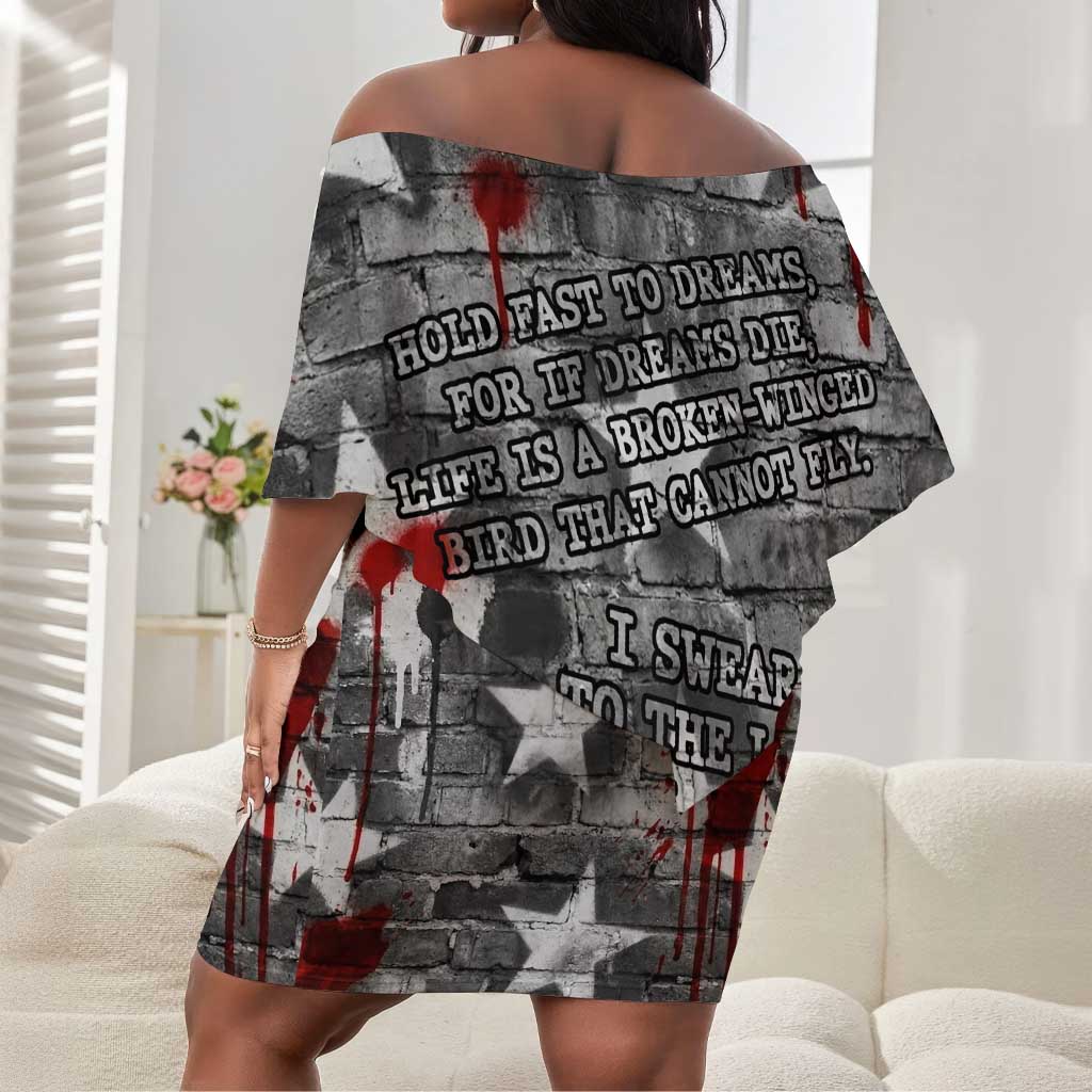 Langston Hughes Off Shoulder Short Dress Urban Brick Wall Design with Protest Art and Poetry Powerful Quotes - Wonder Print Shop