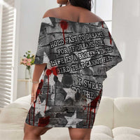 Langston Hughes Off Shoulder Short Dress Urban Brick Wall Design with Protest Art and Poetry Powerful Quotes - Wonder Print Shop