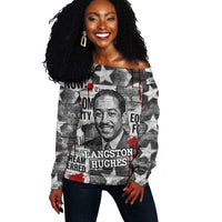 Langston Hughes Off Shoulder Sweater Urban Brick Wall Design with Protest Art and Poetry Powerful Quotes - Wonder Print Shop