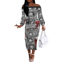 Langston Hughes Off The Shoulder Long Sleeve Dress Urban Brick Wall Design with Protest Art and Poetry Powerful Quotes - Wonder Print Shop