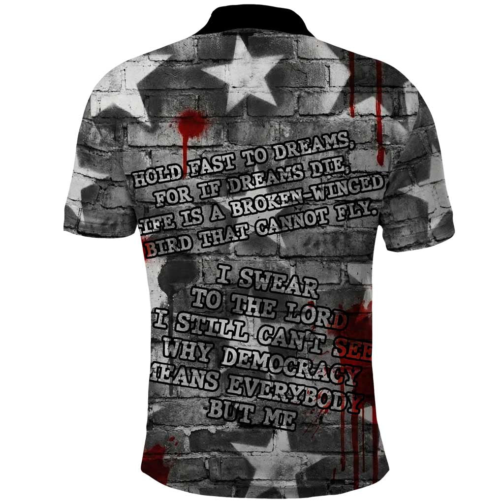 Langston Hughes Polo Shirt Urban Brick Wall Design with Protest Art and Poetry Powerful Quotes - Wonder Print Shop