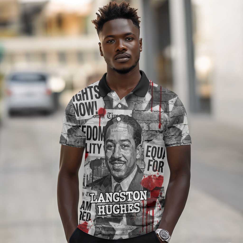 Langston Hughes Polo Shirt Urban Brick Wall Design with Protest Art and Poetry Powerful Quotes - Wonder Print Shop