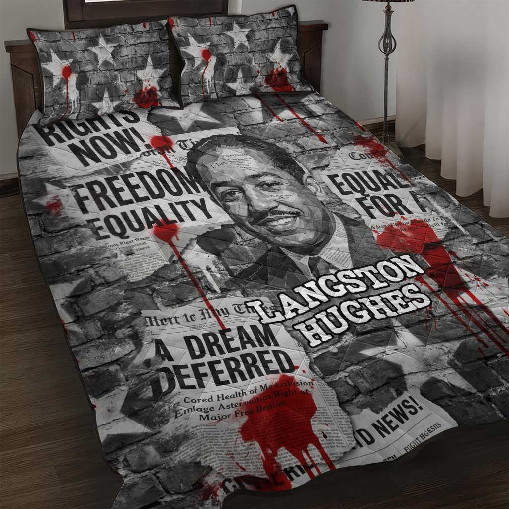 Langston Hughes Quilt Bed Set Urban Brick Wall Design with Protest Art and Poetry Powerful Quotes - Wonder Print Shop