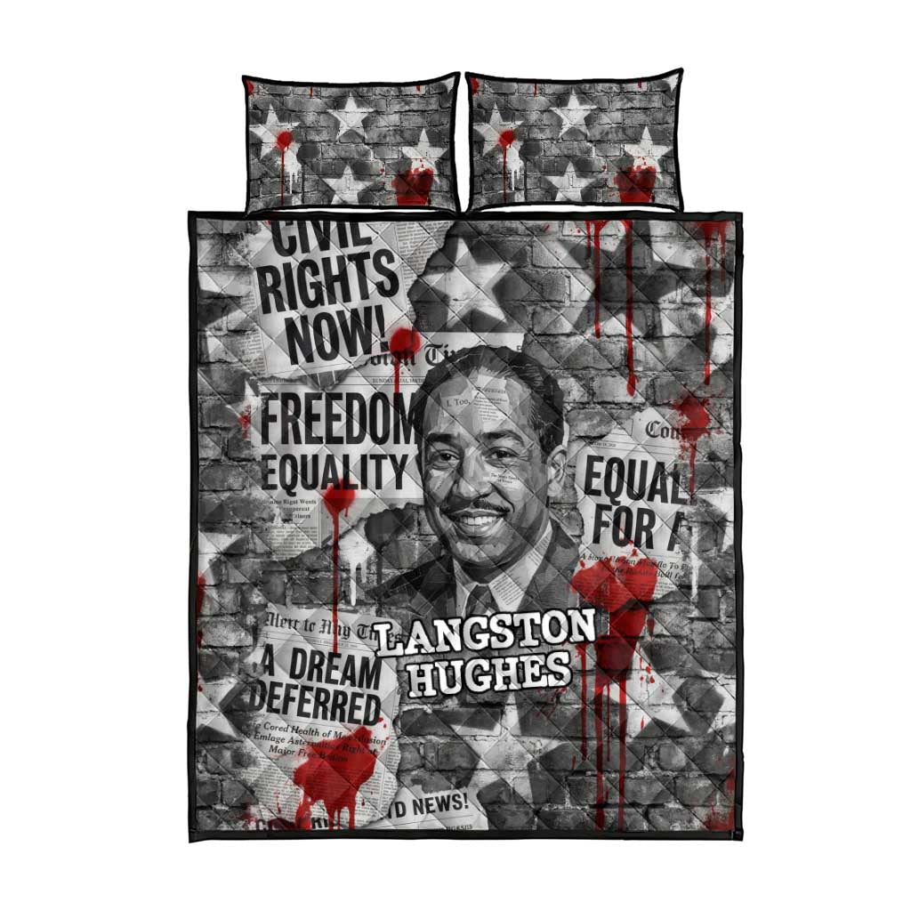 Langston Hughes Quilt Bed Set Urban Brick Wall Design with Protest Art and Poetry Powerful Quotes - Wonder Print Shop