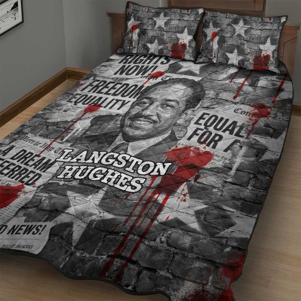 Langston Hughes Quilt Bed Set Urban Brick Wall Design with Protest Art and Poetry Powerful Quotes - Wonder Print Shop
