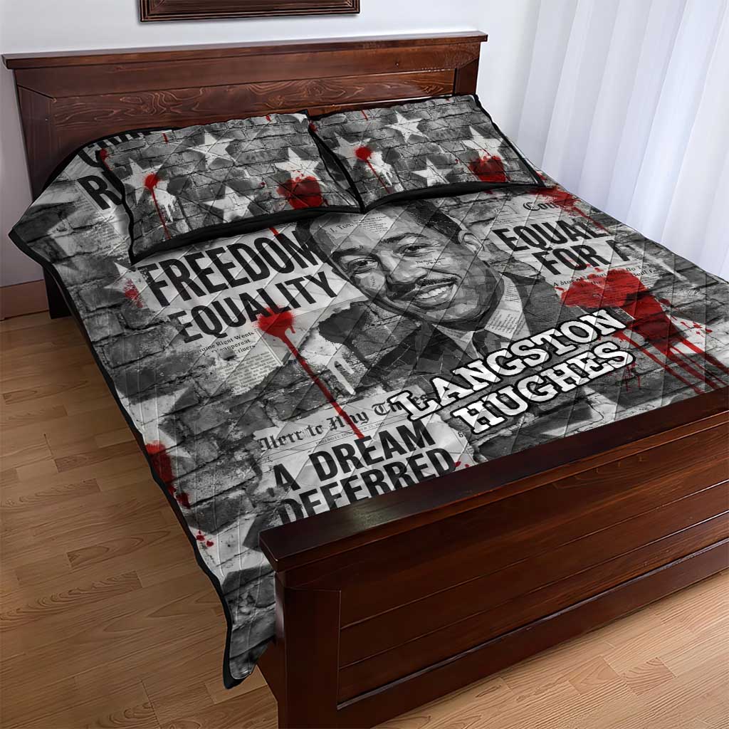 Langston Hughes Quilt Bed Set Urban Brick Wall Design with Protest Art and Poetry Powerful Quotes - Wonder Print Shop