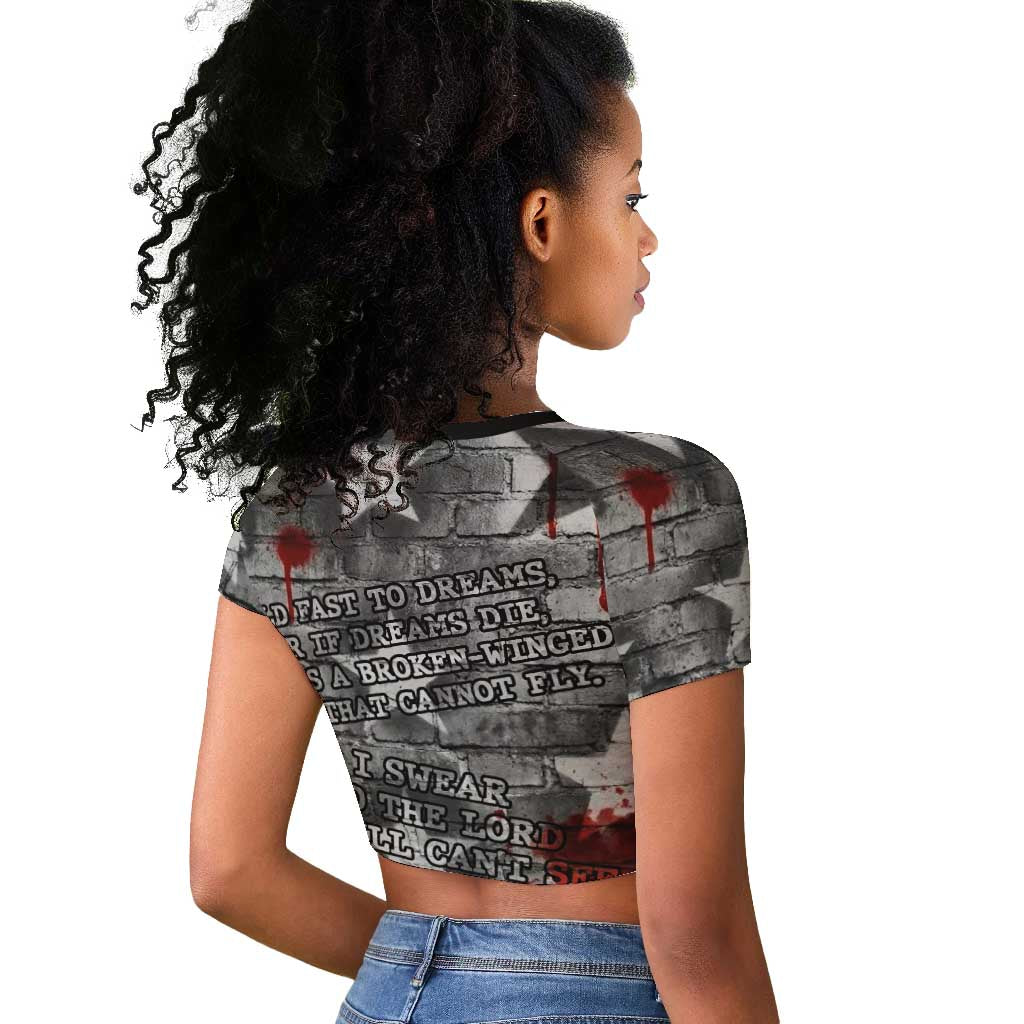 Langston Hughes Raglan Cropped T shirt Urban Brick Wall Design with Protest Art and Poetry Powerful Quotes - Wonder Print Shop