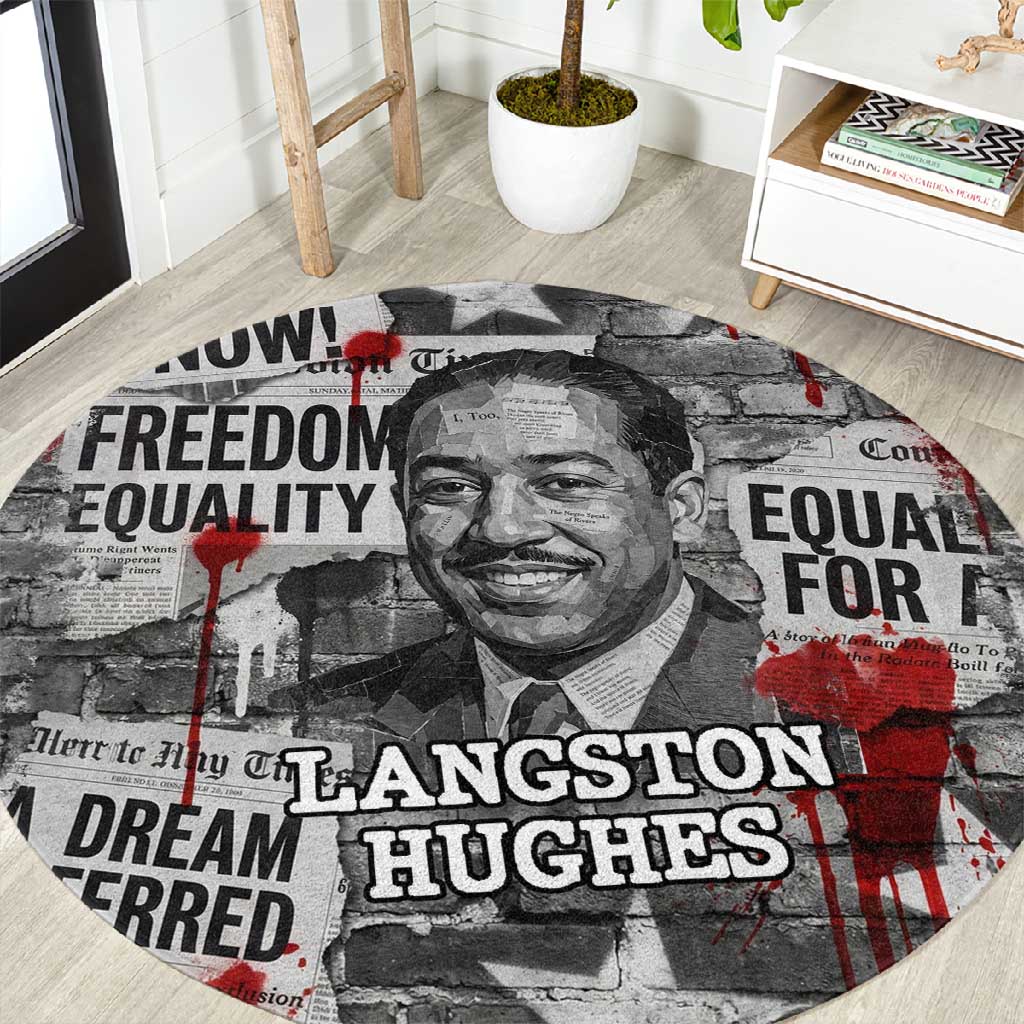 Langston Hughes Round Carpet Urban Brick Wall Design with Protest Art and Poetry Powerful Quotes - Wonder Print Shop