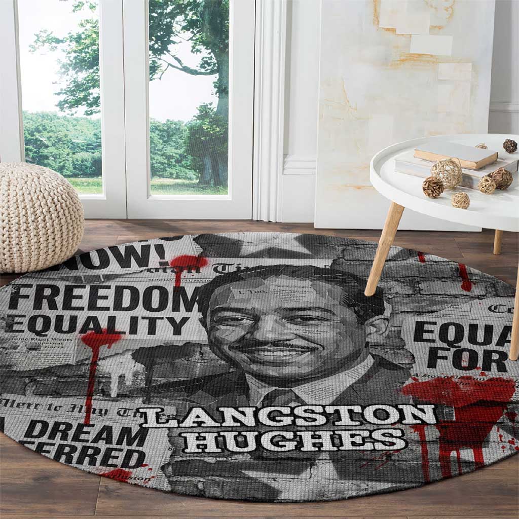 Langston Hughes Round Carpet Urban Brick Wall Design with Protest Art and Poetry Powerful Quotes - Wonder Print Shop
