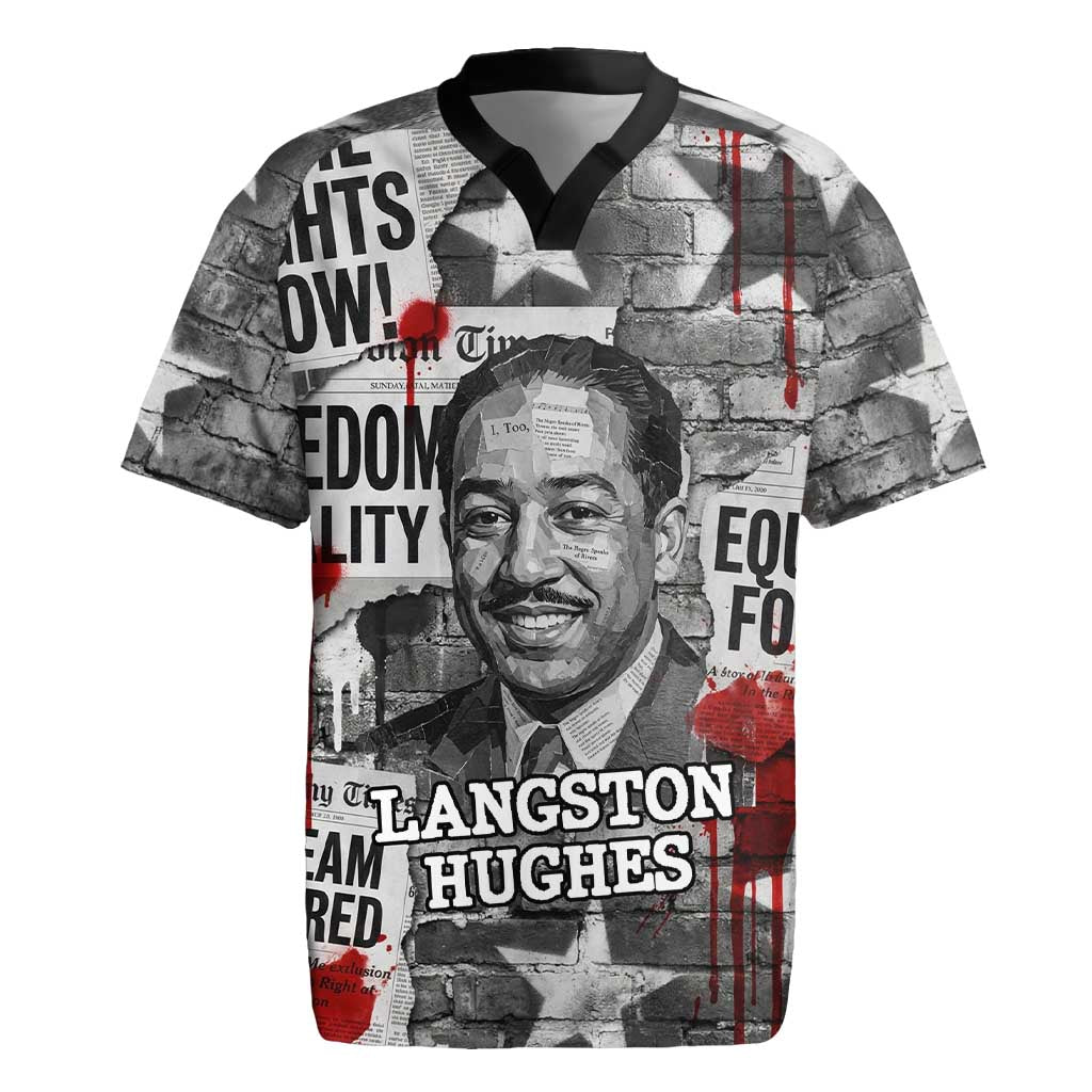 Langston Hughes Rugby Jersey Urban Brick Wall Design with Protest Art and Poetry Powerful Quotes - Wonder Print Shop