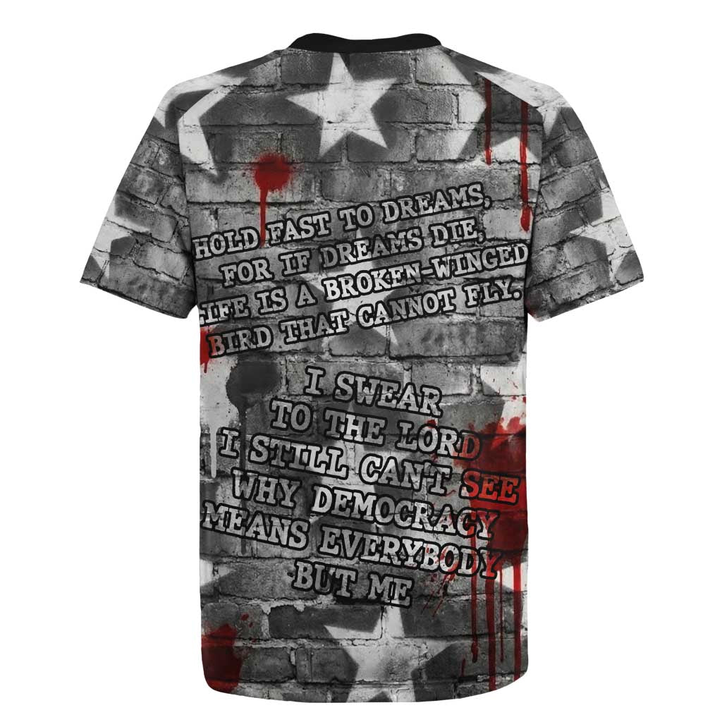 Langston Hughes Rugby Jersey Urban Brick Wall Design with Protest Art and Poetry Powerful Quotes - Wonder Print Shop