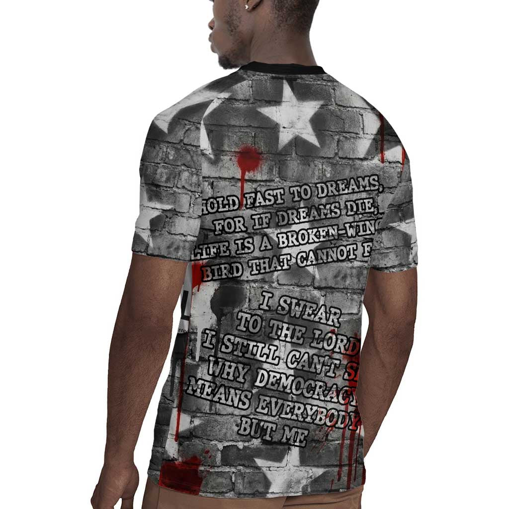 Langston Hughes Rugby Jersey Urban Brick Wall Design with Protest Art and Poetry Powerful Quotes - Wonder Print Shop
