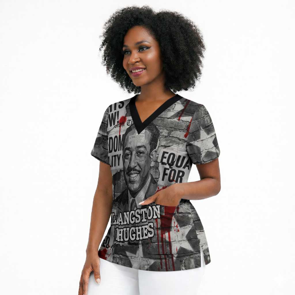 Langston Hughes Scrub Top Urban Brick Wall Design with Protest Art and Poetry Powerful Quotes - Wonder Print Shop