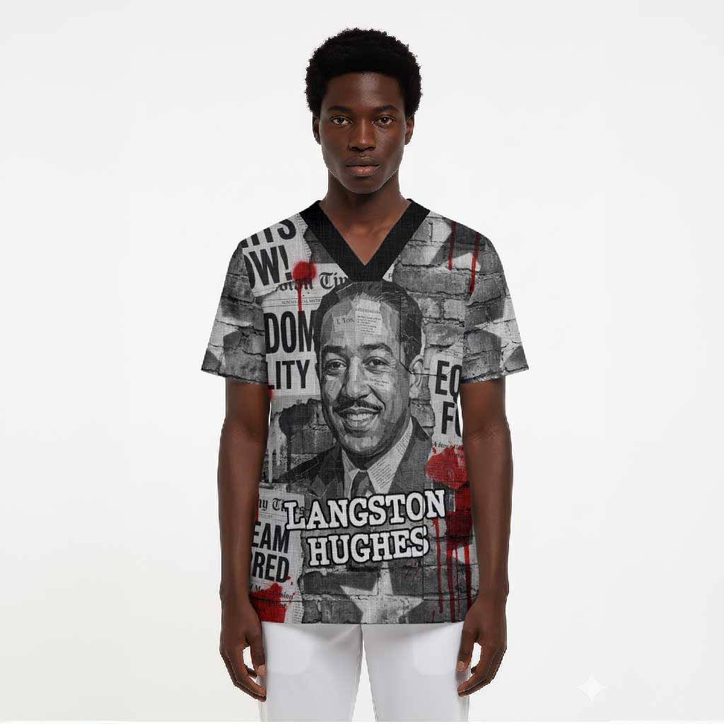 Langston Hughes Scrub Top Urban Brick Wall Design with Protest Art and Poetry Powerful Quotes - Wonder Print Shop
