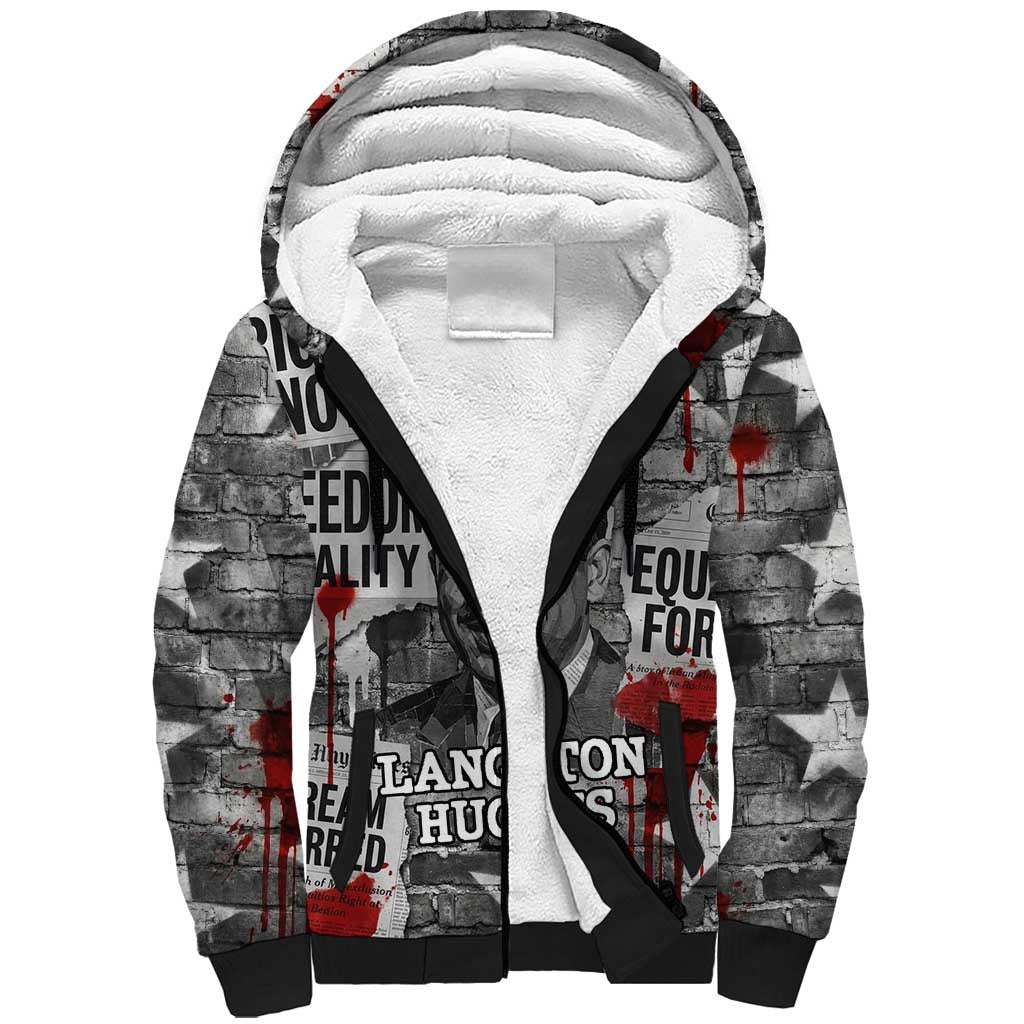 Langston Hughes Sherpa Hoodie Urban Brick Wall Design with Protest Art and Poetry Powerful Quotes - Wonder Print Shop
