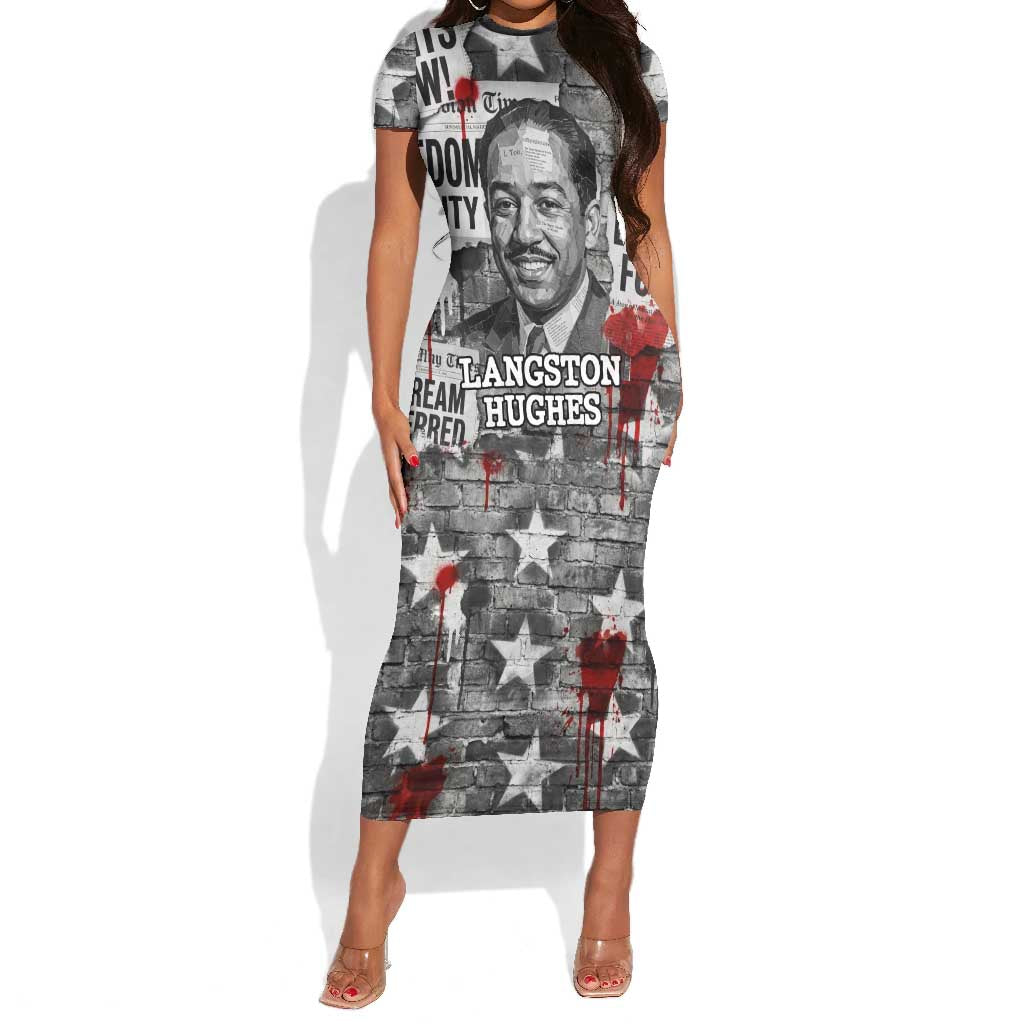 Langston Hughes Short Sleeve Bodycon Dress Urban Brick Wall Design with Protest Art and Poetry Powerful Quotes - Wonder Print Shop
