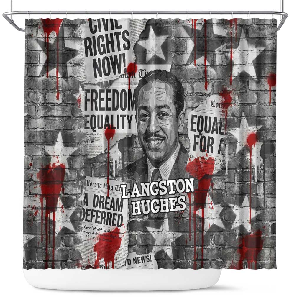 Langston Hughes Shower Curtain Urban Brick Wall Design with Protest Art and Poetry Powerful Quotes - Wonder Print Shop