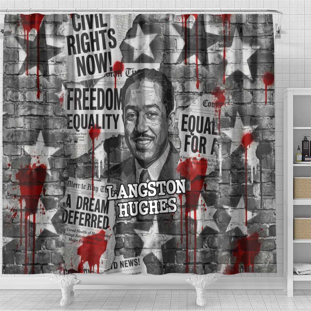 Langston Hughes Shower Curtain Urban Brick Wall Design with Protest Art and Poetry Powerful Quotes - Wonder Print Shop
